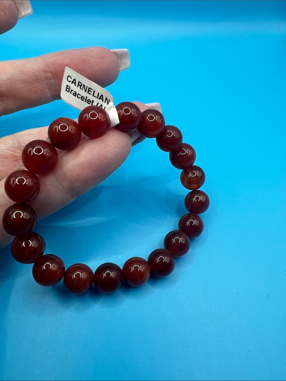 Carnelian Beaded Stretch Bracelet - Rich Red